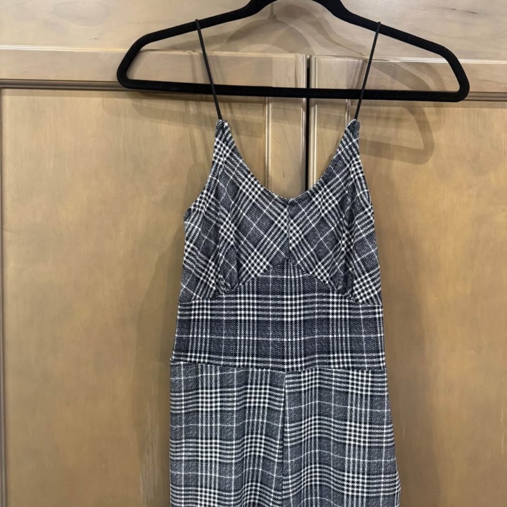 Plaid Strap Wide-Leg Jumpsuit in Gray - Picture 3 of 6